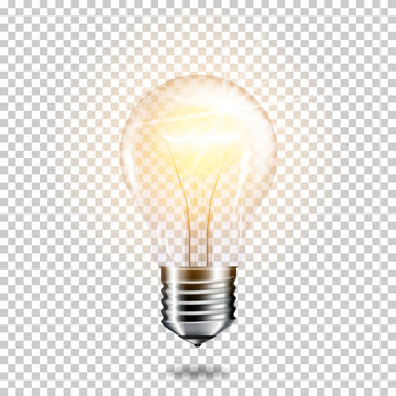 Transparent Realistic Light Bulb, Isolated.