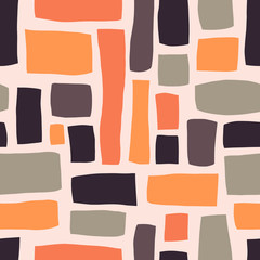 Materiał do szycia Rectangle shapes hand drawn abstract seamless vector pattern. Purple, orange, gray blocks on light pink background. Fall autumn color background. For fabric, web banner, page fills, paper, wallpaper