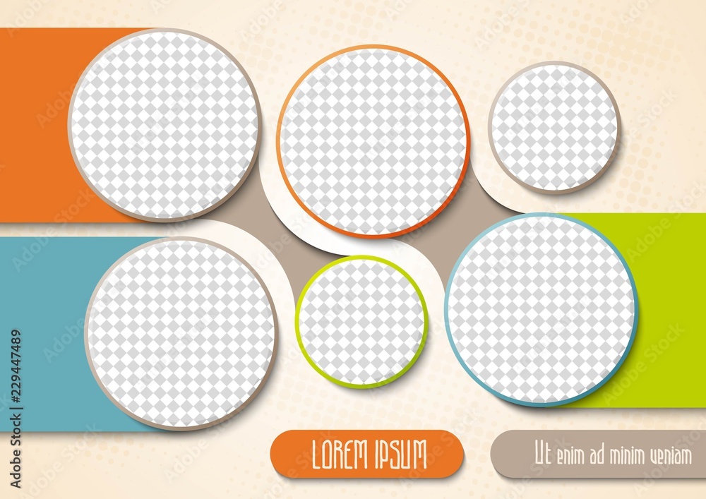 Wall mural template for photo collage or infographic in modern style. frames for clipping masks is in the vecto