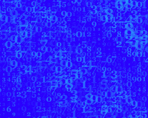 Random numbers 0 and 9. Background in a matrix style. Binary code pattern with digits on screen, falling character.