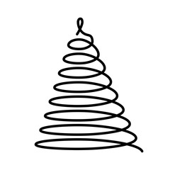 Christmas tree. Thin black wired spiral in a shape of Christmas tree. Simple modern vector illustration
