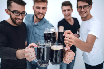 guys with mugs of beer isolated on white background
