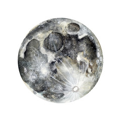 The Moon. Watercolor hand drawn illustration