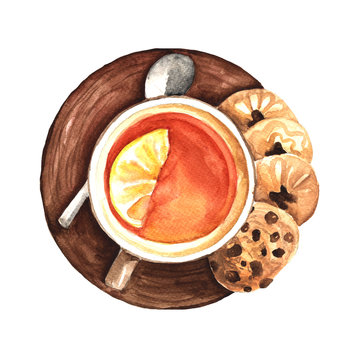 Cup Of Tea. Watercolor Hand Drawn Illustartion