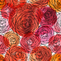 Rose Seamless pattern. Floran Background, watercolor illustration