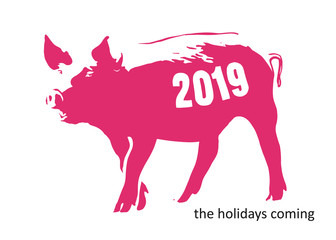 Sketch of pig with 2019 number. Creative greeting card design, can be used for flyers, invitation, posters, brochure, banners, calendar. Hand drawn vector illustration