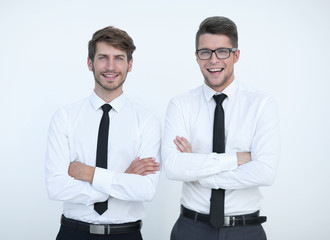 two men are standing in the office