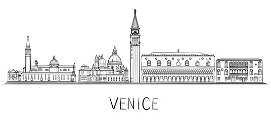 Venice architecture skyline illustration. Black and white