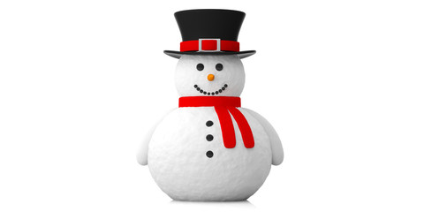 Smiling snowman against white background. 3d illustration.