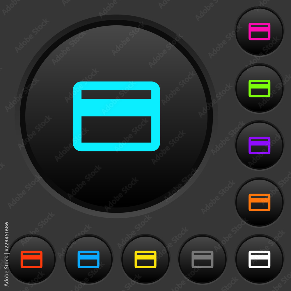Poster single credit card dark push buttons with color icons
