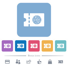 Pizzeria discount coupon flat icons on color rounded square backgrounds