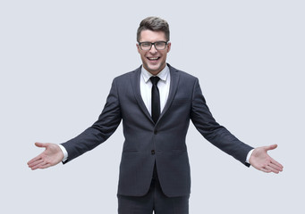 serious man stands isolated