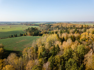 Fototapeta na wymiar drone image. aerial view of rural area with fields and forests in autum