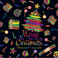 Merry Christmas card with handdrown Christmas elements for your design.