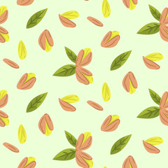 Pistachio nuts vector cartoon illustration seamless pattern texture.