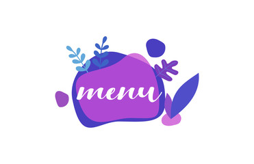 Menu. Purple Blue Flat Natural Background Words letter Design 