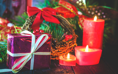 Christmas and New Year's gifts near festive decorations