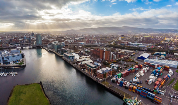 Aerial view of Belfast in autumn