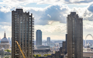 Fototapeta na wymiar Aerial view of skyscrapers of central London 