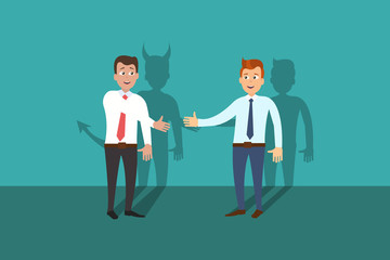 Man greeting with colleague with devil shadow