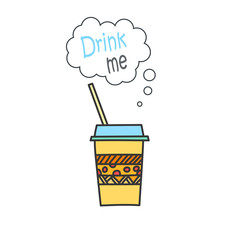 doodle icon. take away coffee cup. vector illustration