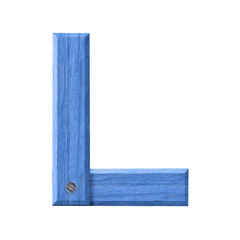 Letter L symbol in blue wood isolated on white
