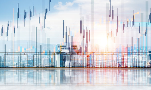 Concept of global communication and networking with world map over cityscape