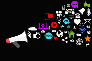 Megaphone with social media icons