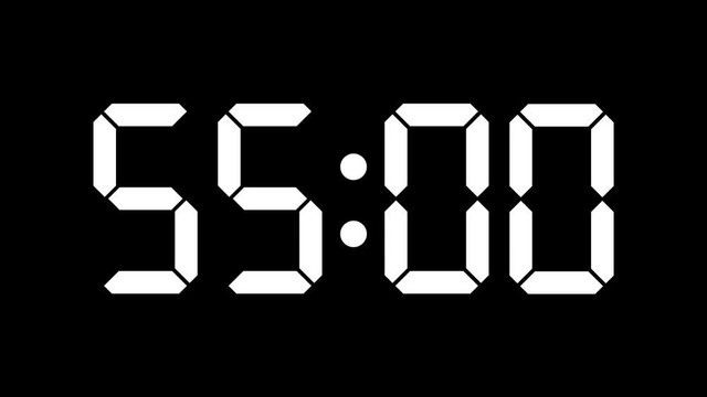 Digital countdown of 60 seconds with complete sixtieths: slow down 60x and get a one hour complete timer with minutes and seconds - 60 fps to avoid interpolation artifacts. White numbers