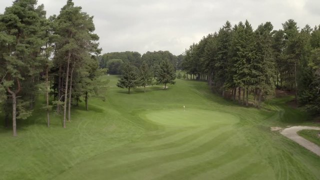 fly over view of a par 3 at a golf course