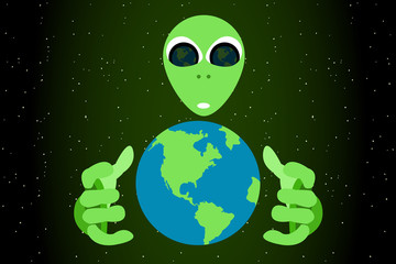 Naklejka premium Alien pulling hands to the Earth