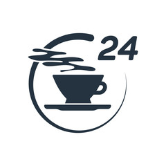 24 hours coffee isolated icon on white background, 400 coffee set, logo and sign