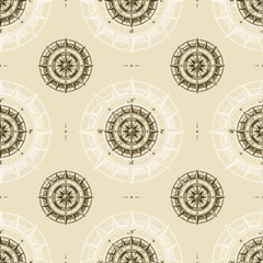 Seamless vintage compass pattern. Vector illustration in retro woodcut style with clipping mask.