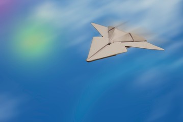 SPEEDY PAPER JET PLANE  IN THE SKY (SPACE FOR ADD TEXT)