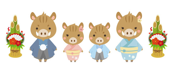 イノシシ家族