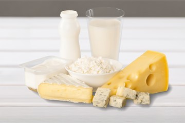 Fresh Dairy Products, Milk and Cheese isolated on white