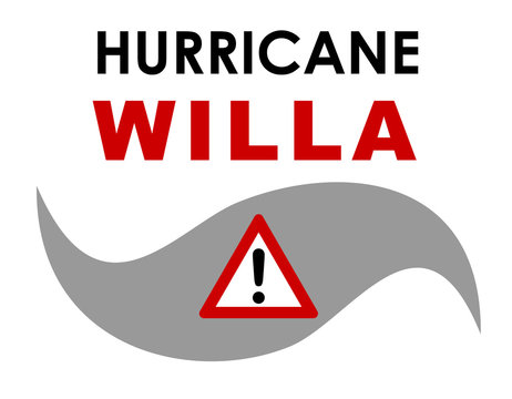 A graphic illustration of Hurricane Willa with text. Hurricane Willa was a fierce storm that formed in October 2018 in the Pacific and made landfall on the western Mexican coast.