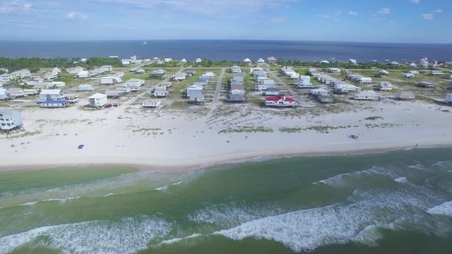 4k aerial drone footage of ocean and beach of Gulf Shores/Fort Morgan Alabama