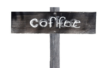 wooden sign coffee isolated on white background