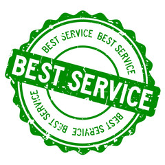 Grunge green best service word round rubber seal stamp on white background