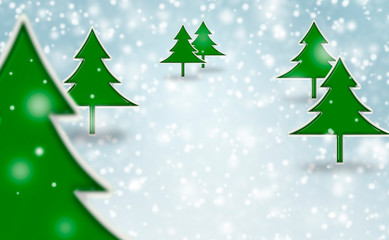 BACKGROUND OF LANDSCAPE OF PINE TREES AND FALLING SNOW IN PLASTIC STYLE
