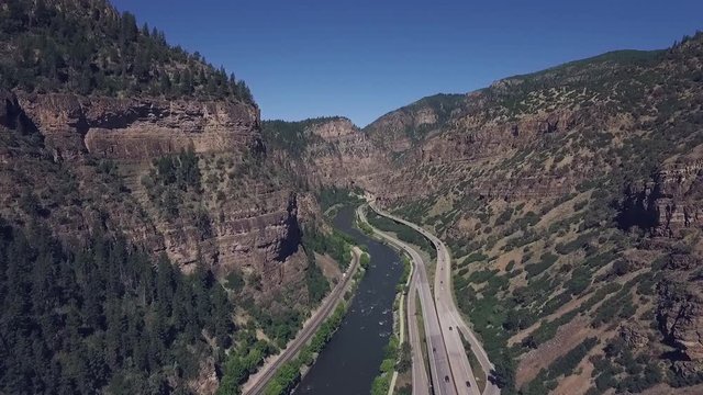 Aerial drone footage of the Glenwood Canyon, Glenwood Springs Colorado