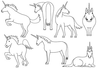 cute unicorn doodle drawing set