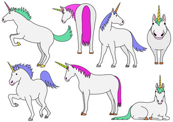 cute unicorn doodle drawing set