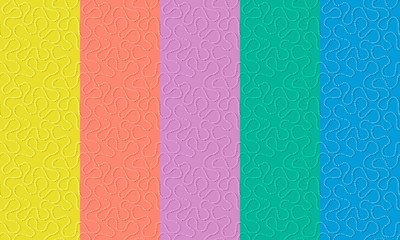 Set of seamless patterns with dotted abstract flowers on light colored background. Can be printed and used as wrapping paper, wallpaper, textile, fabric, etc. Available in EPS format. 