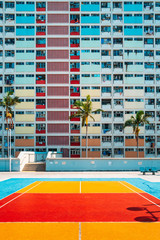 Colorful Pastel Badminton Court with windows Background.