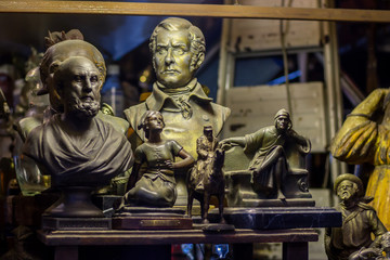 sculptures in an antique shop