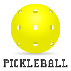 Fototapeta premium yellow pickleball ball with shadow and pickleball lettering for icon or logo design. stock vector illustration