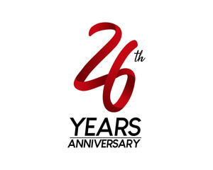 26 anniversary logo vector red ribbon - obrazy, fototapety, plakaty