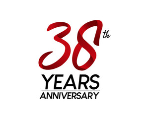 38 anniversary logo vector red ribbon